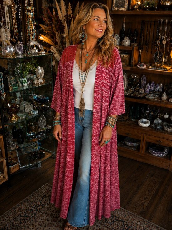 Voice Of California Other - Unknown Brand Women's Open-Front Studded Cardigan - Red Heather